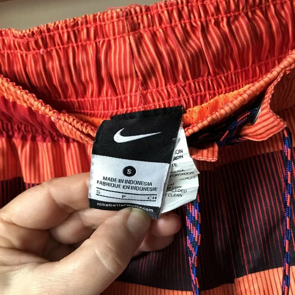 Nike swim trunks shorts stripes orange blue stretch waist beach Men‎ Size S